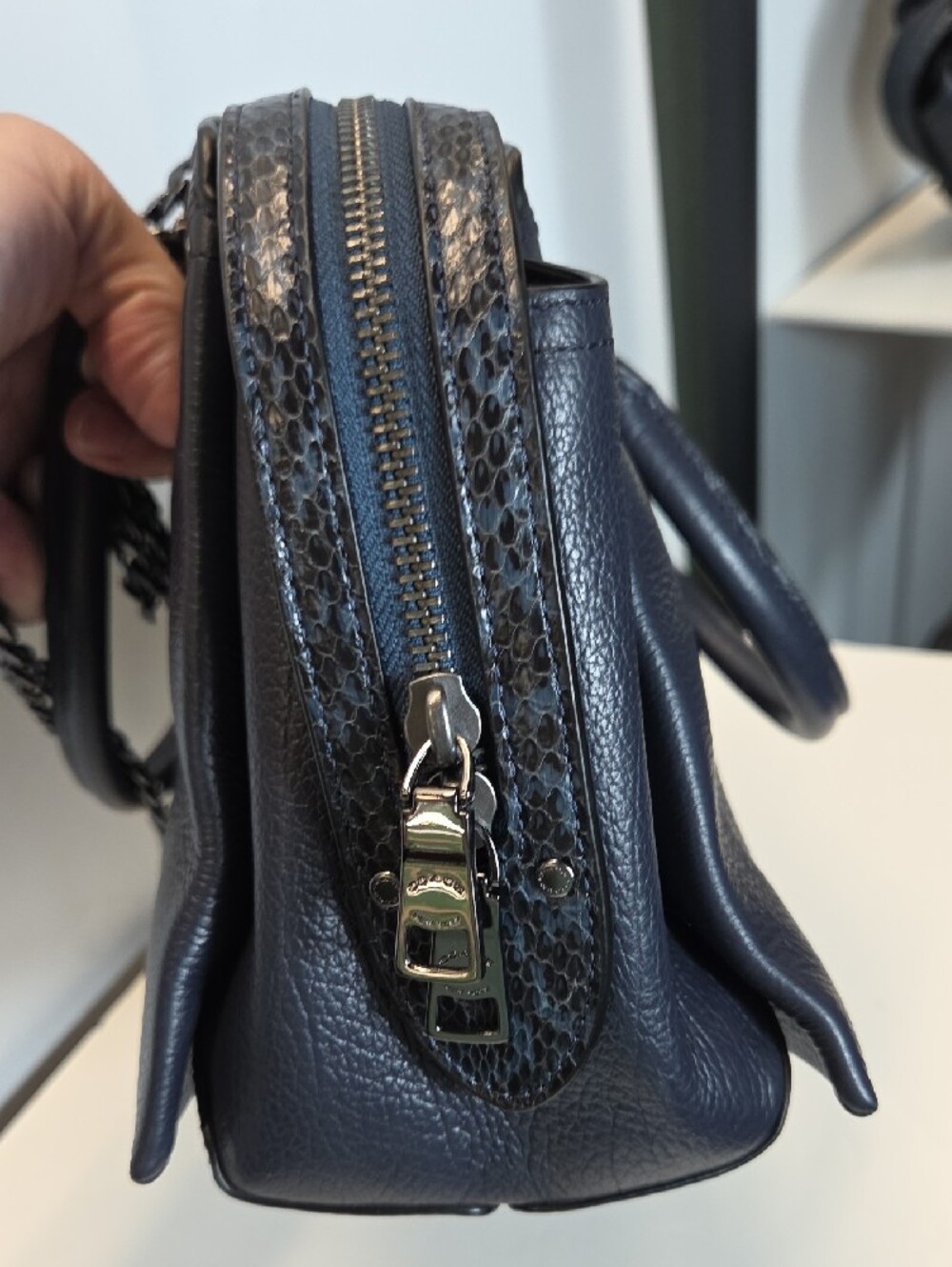 Coach Drew Satchel Pebbled Leather in Navy With Gun Metal Hardware - Picture 7 of 11